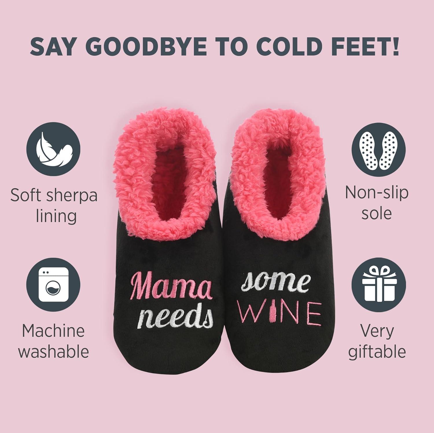 imageSnoozies Pairables Wine Slippers for Women Indoor Funny Slipper Socks with Soft Sherpa Lining and NonSkid Sole Wine GiftsMama Needs Some Wine