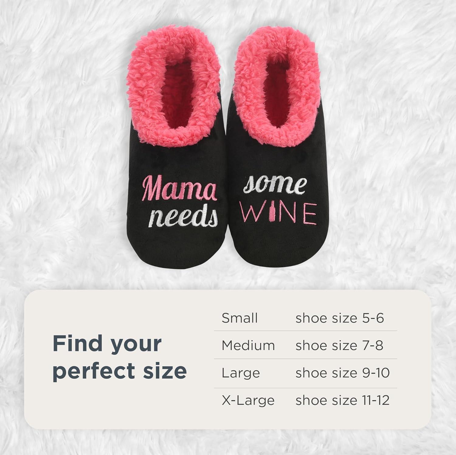 imageSnoozies Pairables Wine Slippers for Women Indoor Funny Slipper Socks with Soft Sherpa Lining and NonSkid Sole Wine GiftsMama Needs Some Wine