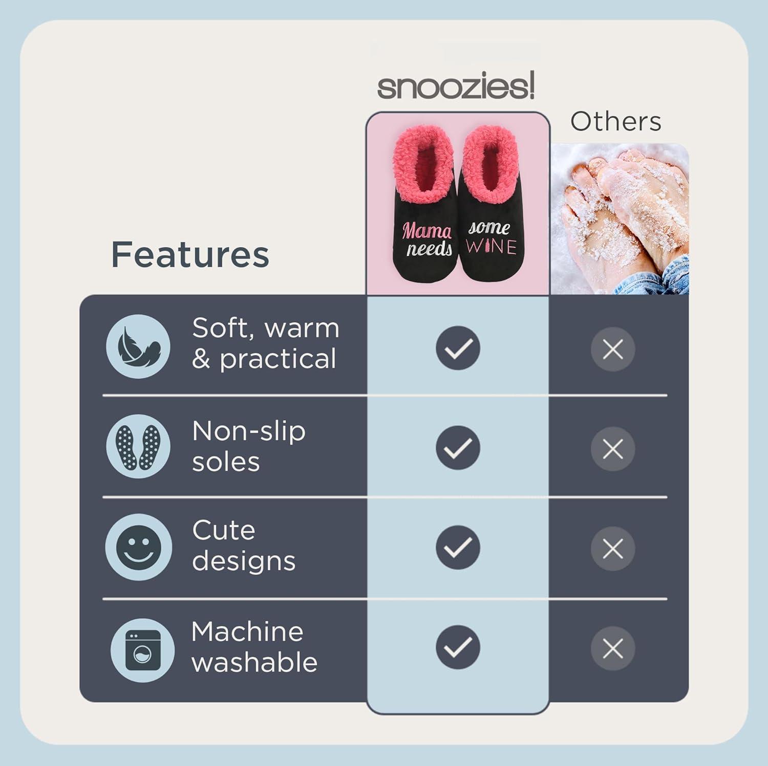 imageSnoozies Pairables Wine Slippers for Women Indoor Funny Slipper Socks with Soft Sherpa Lining and NonSkid Sole Wine GiftsMama Needs Some Wine