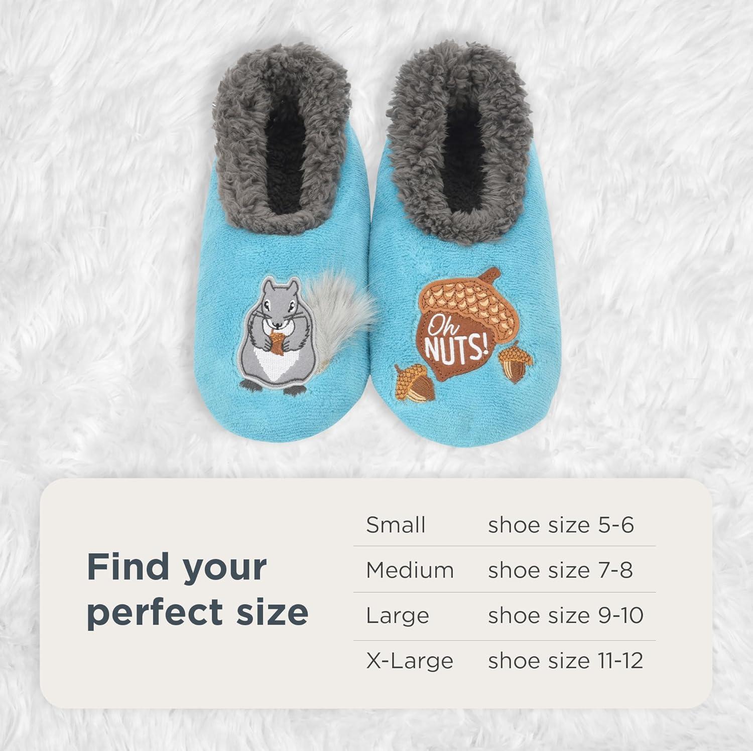 imageSnoozies Pairables Wine Slippers for Women Indoor Funny Slipper Socks with Soft Sherpa Lining and NonSkid Sole Wine GiftsSquirrel Oh  Nuts