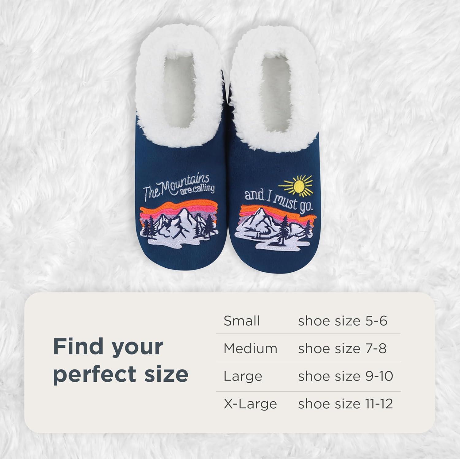 imageSnoozies Pairables Wine Slippers for Women Indoor Funny Slipper Socks with Soft Sherpa Lining and NonSkid Sole Wine GiftsThe Mountains Are Calling