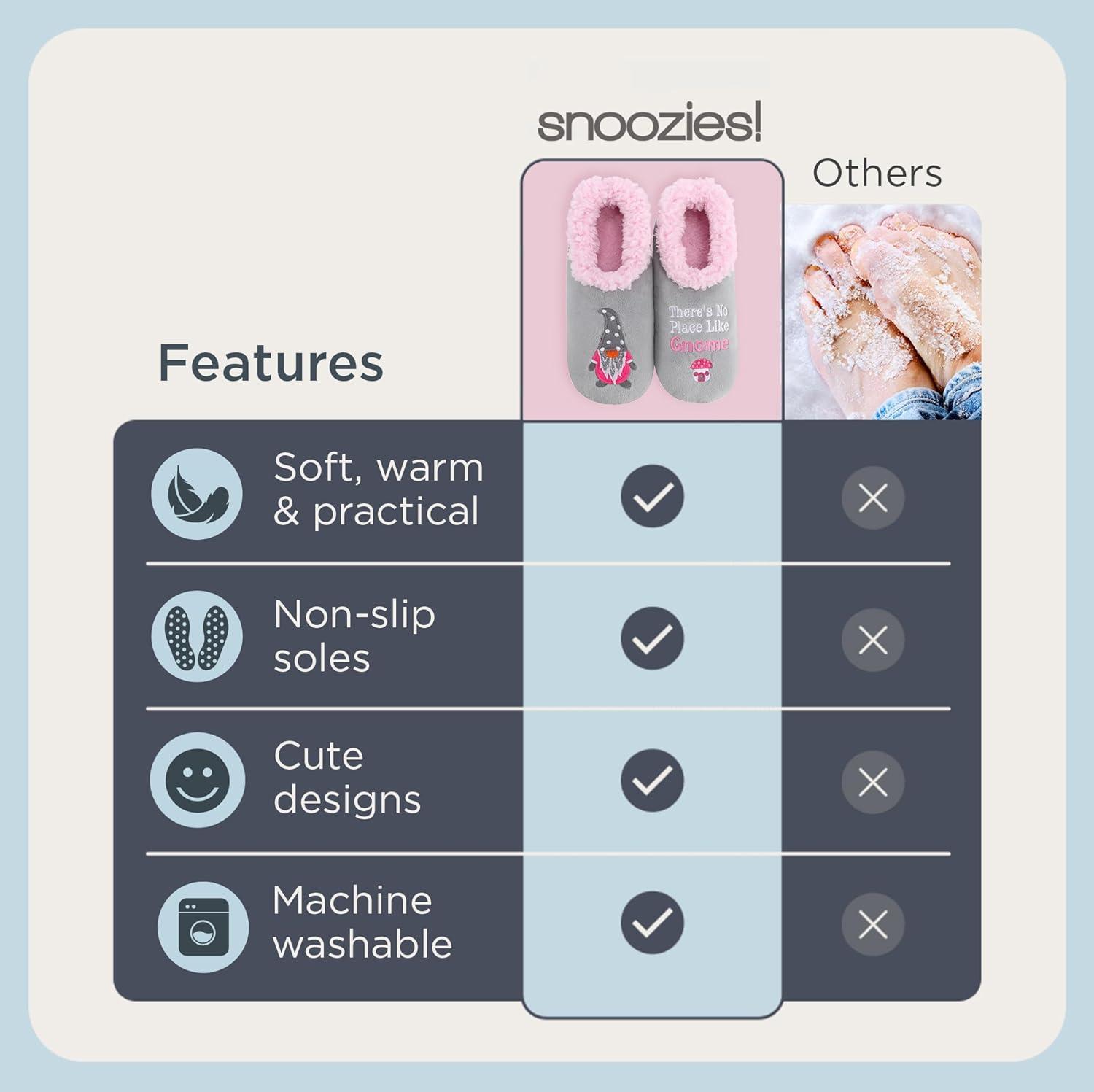 imageSnoozies Pairables Wine Slippers for Women Indoor Funny Slipper Socks with Soft Sherpa Lining and NonSkid Sole Wine GiftsTheres No Place Like Gnome