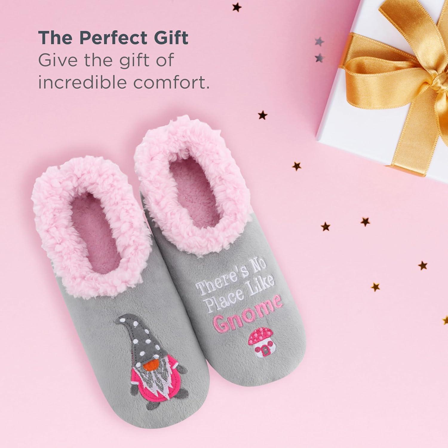 imageSnoozies Pairables Wine Slippers for Women Indoor Funny Slipper Socks with Soft Sherpa Lining and NonSkid Sole Wine GiftsTheres No Place Like Gnome