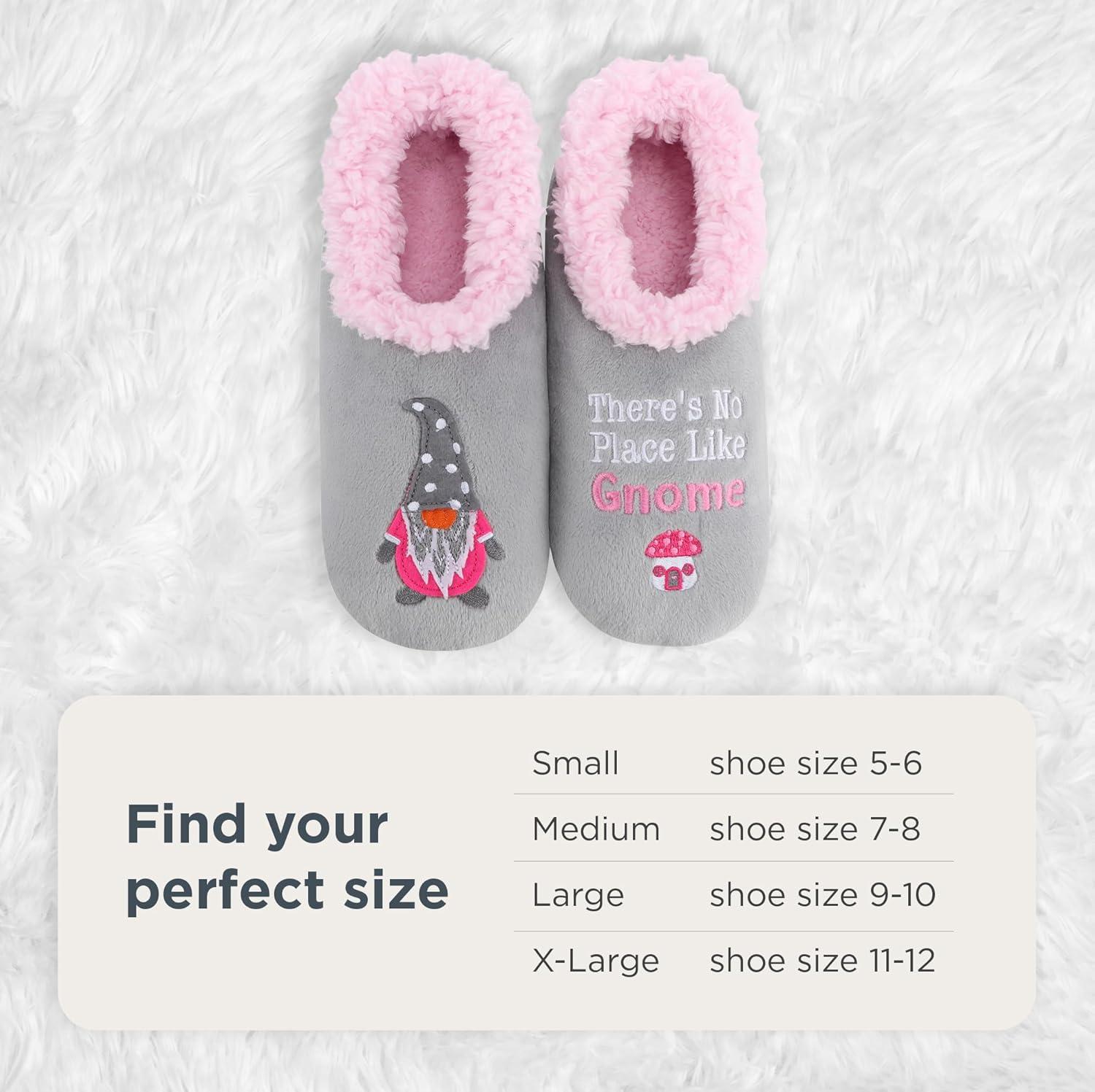 imageSnoozies Pairables Wine Slippers for Women Indoor Funny Slipper Socks with Soft Sherpa Lining and NonSkid Sole Wine GiftsTheres No Place Like Gnome