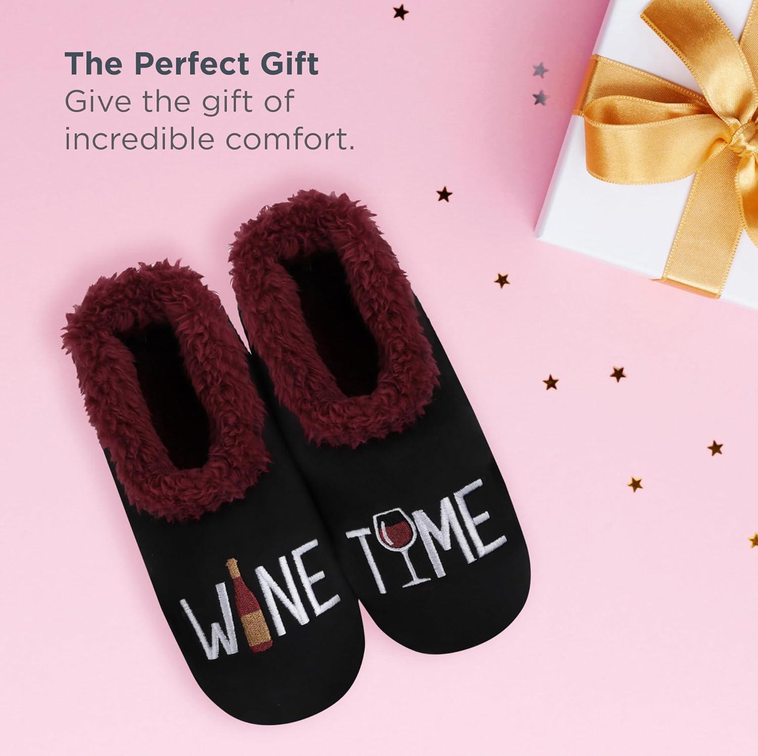 imageSnoozies Pairables Wine Slippers for Women Indoor Funny Slipper Socks with Soft Sherpa Lining and NonSkid Sole Wine GiftsWine Time
