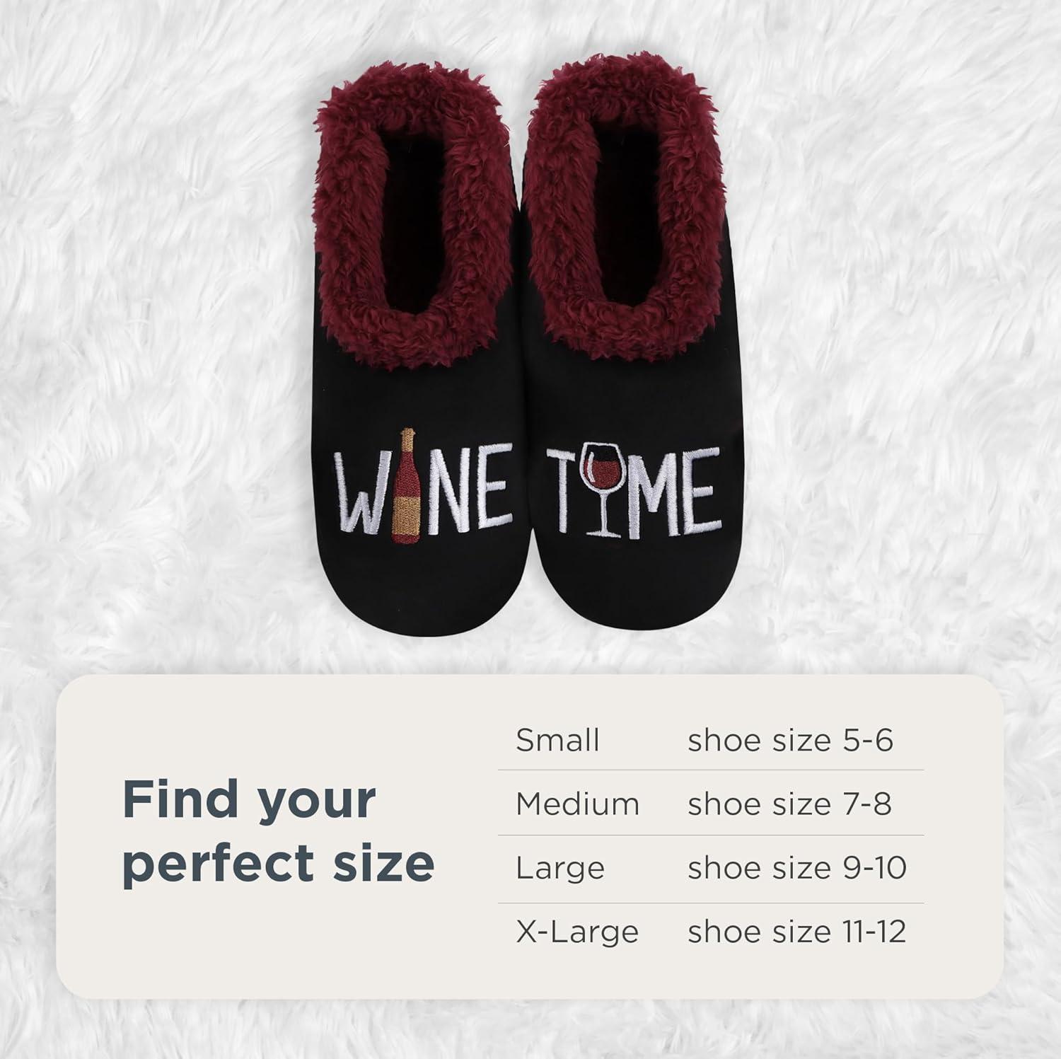 imageSnoozies Pairables Wine Slippers for Women Indoor Funny Slipper Socks with Soft Sherpa Lining and NonSkid Sole Wine GiftsWine Time