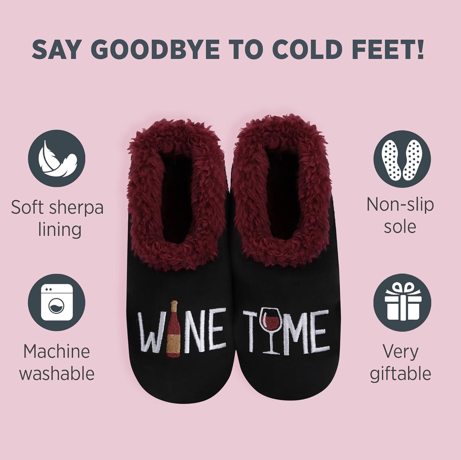 imageSnoozies Pairables Wine Slippers for Women Indoor Funny Slipper Socks with Soft Sherpa Lining and NonSkid Sole Wine GiftsWine Time