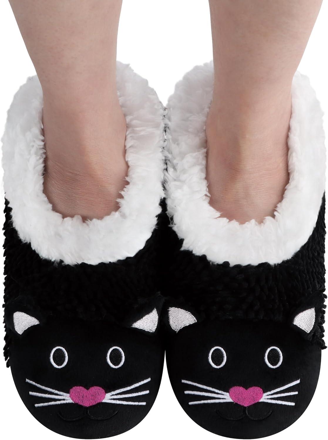 imageSnoozies Whimsical Cute Animal Slipper Socks for Women Animal Slippers Gifts for WomenBlack