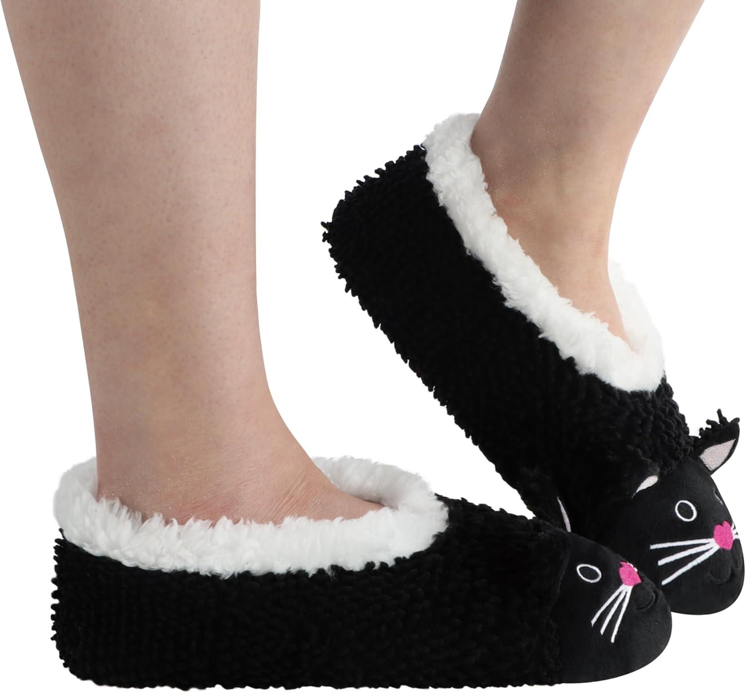 imageSnoozies Whimsical Cute Animal Slipper Socks for Women Animal Slippers Gifts for WomenBlack