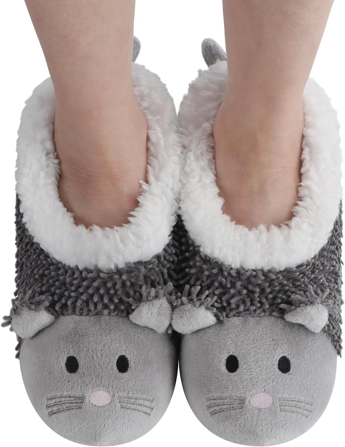 imageSnoozies Whimsical Cute Animal Slipper Socks for Women Animal Slippers Gifts for WomenGrey
