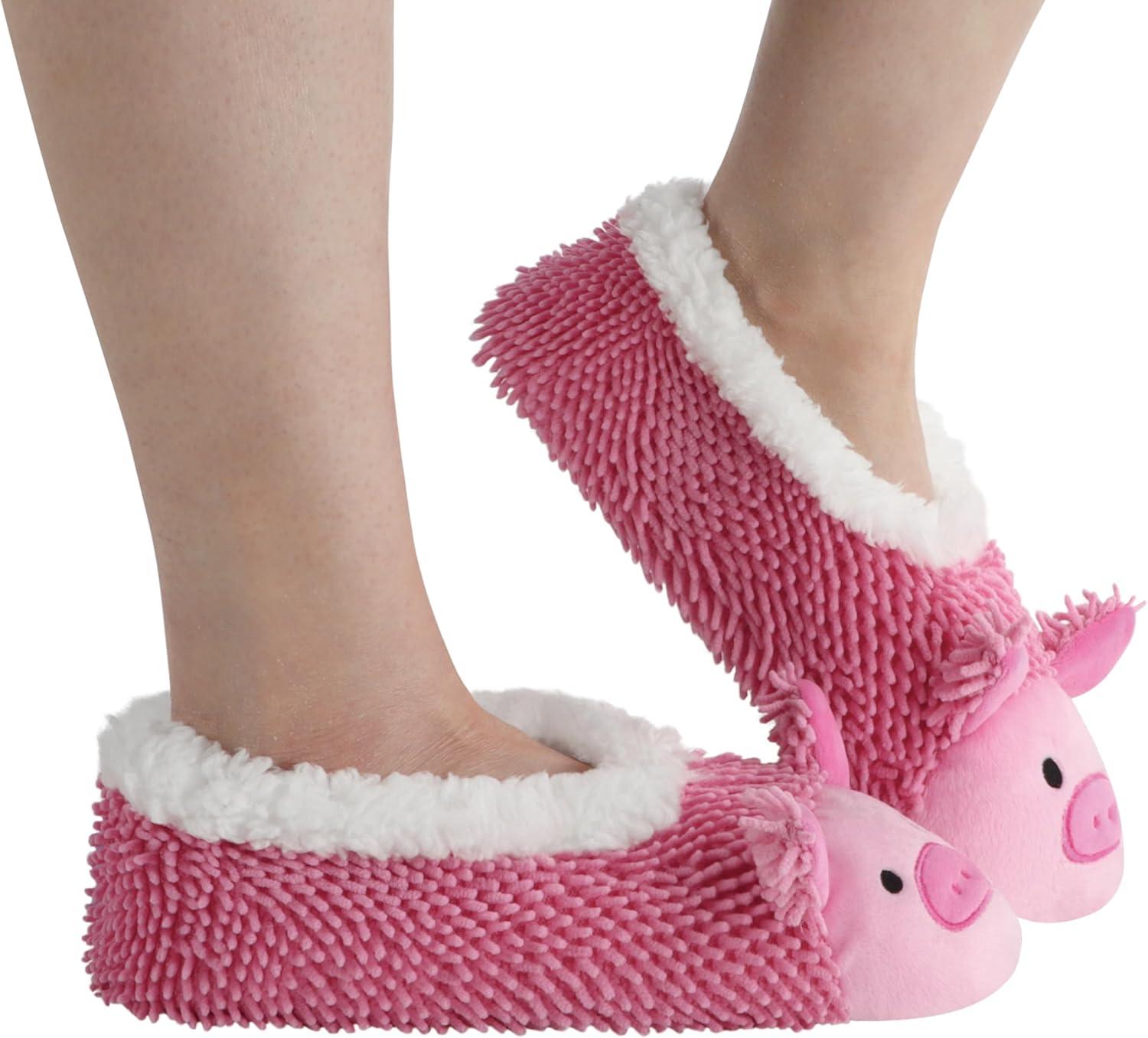 imageSnoozies Whimsical Cute Animal Slipper Socks for Women Animal Slippers Gifts for WomenPink