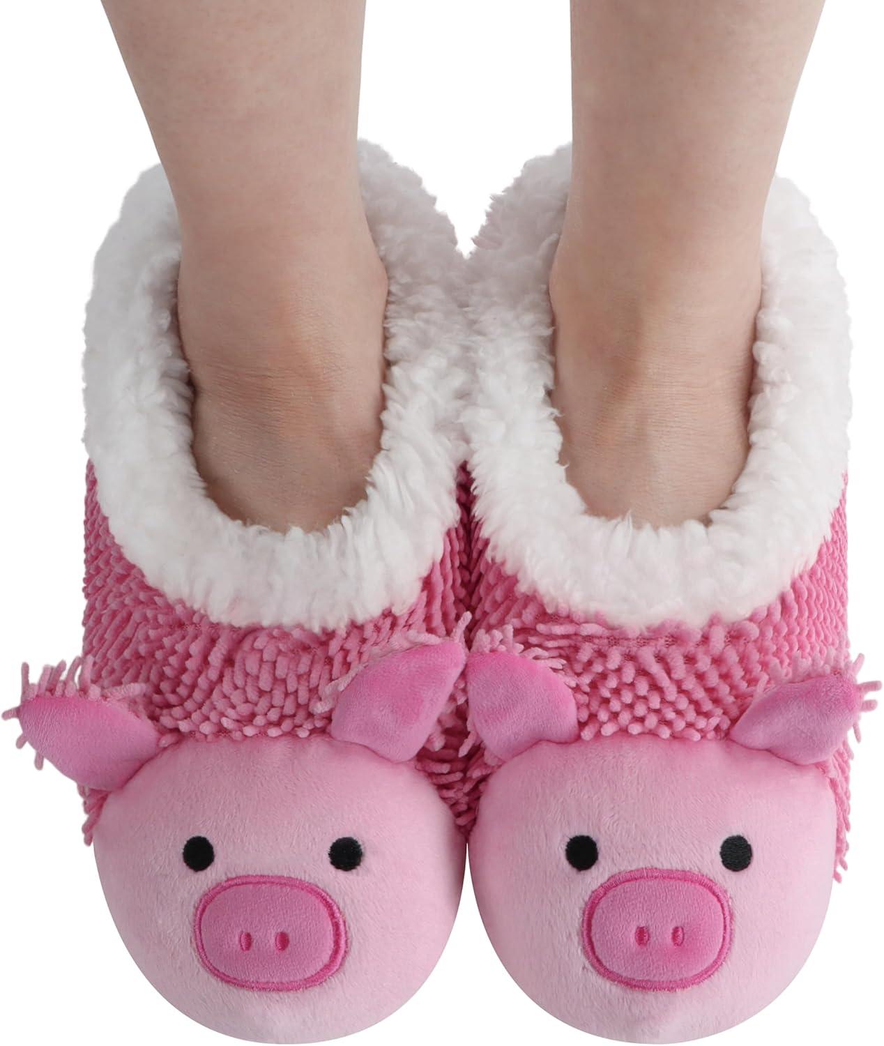 imageSnoozies Whimsical Cute Animal Slipper Socks for Women Animal Slippers Gifts for WomenPink