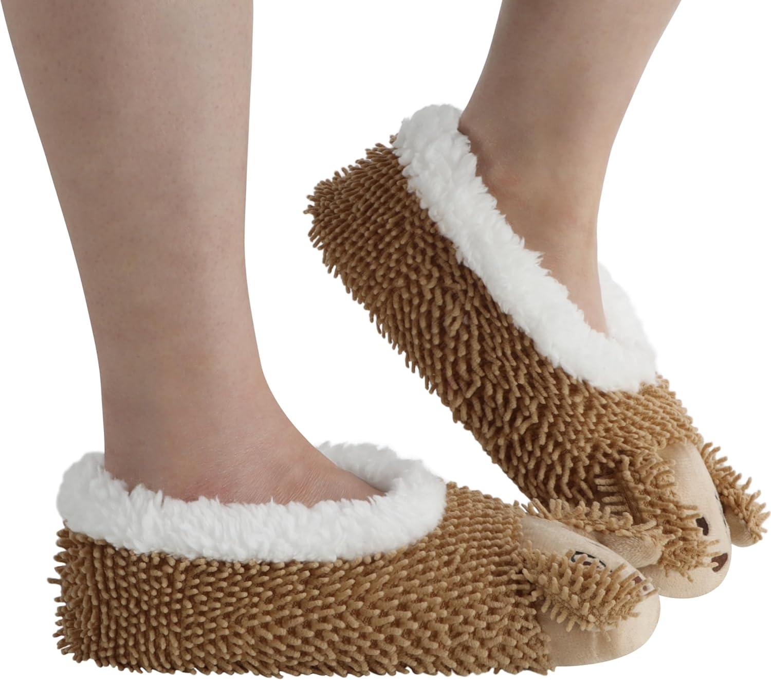imageSnoozies Whimsical Cute Animal Slipper Socks for Women Animal Slippers Gifts for WomenTan