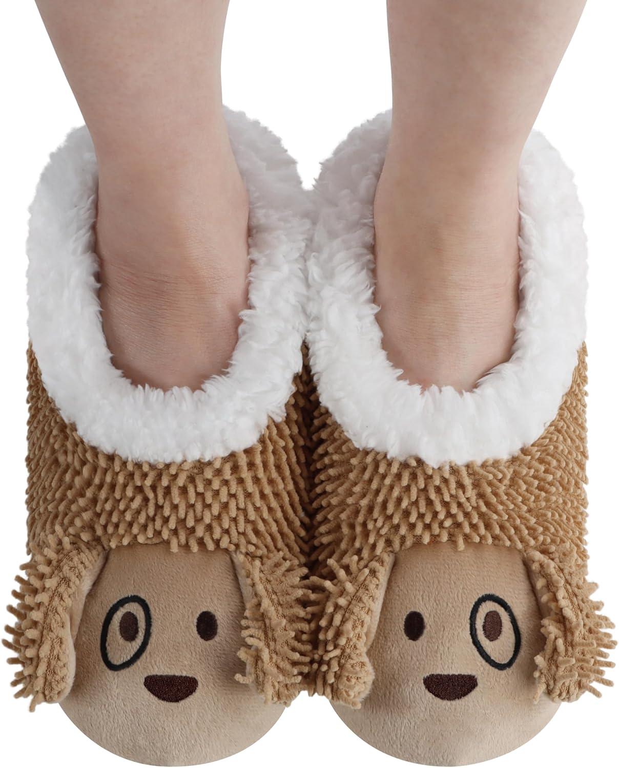 imageSnoozies Whimsical Cute Animal Slipper Socks for Women Animal Slippers Gifts for WomenTan