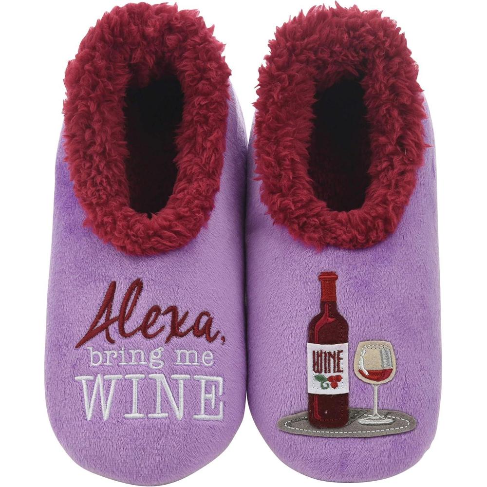 imageSnoozies Pairables Wine Slippers for Women Indoor Funny Slipper Socks with Soft Sherpa Lining and NonSkid Sole Wine GiftsAlexa Bring Me Wine