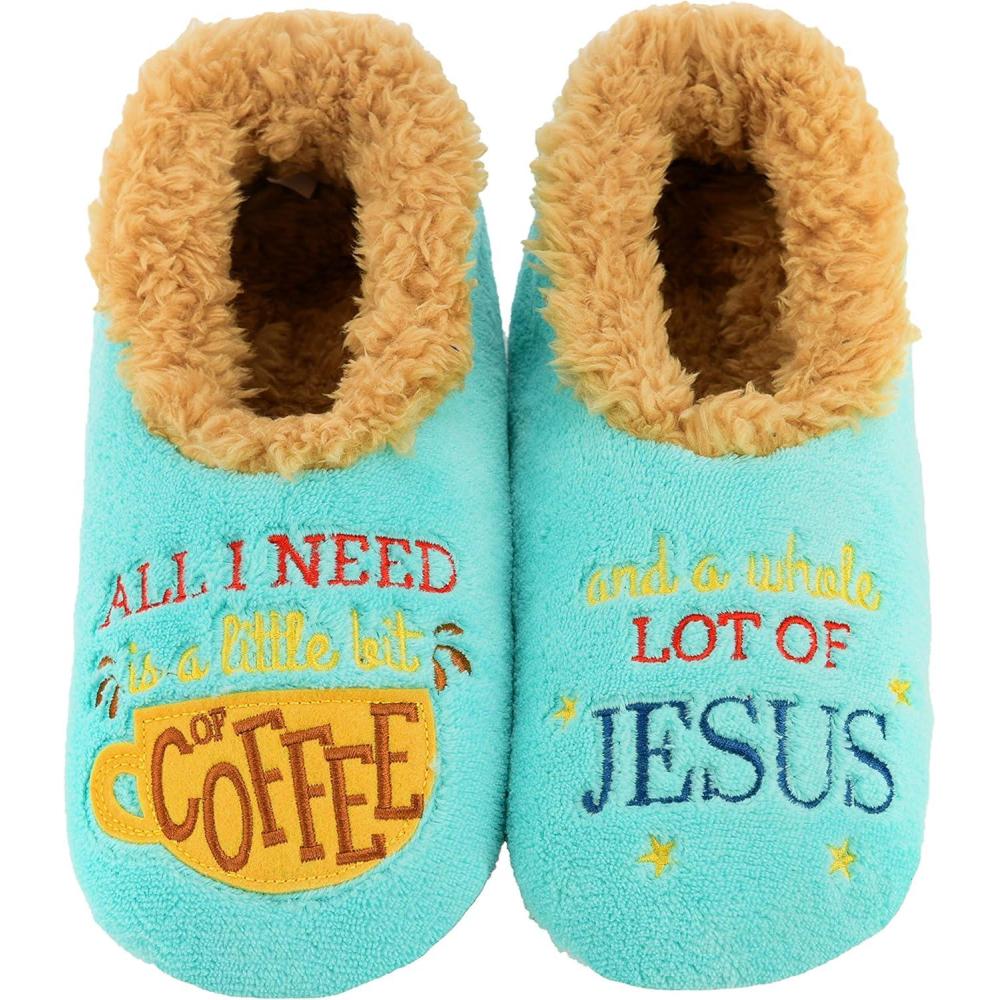 imageSnoozies Pairables Wine Slippers for Women Indoor Funny Slipper Socks with Soft Sherpa Lining and NonSkid Sole Wine GiftsAll I Need is Some Coffee  Jesus