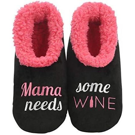 imageSnoozies Pairables Wine Slippers for Women Indoor Funny Slipper Socks with Soft Sherpa Lining and NonSkid Sole Wine GiftsMama Needs Some Wine