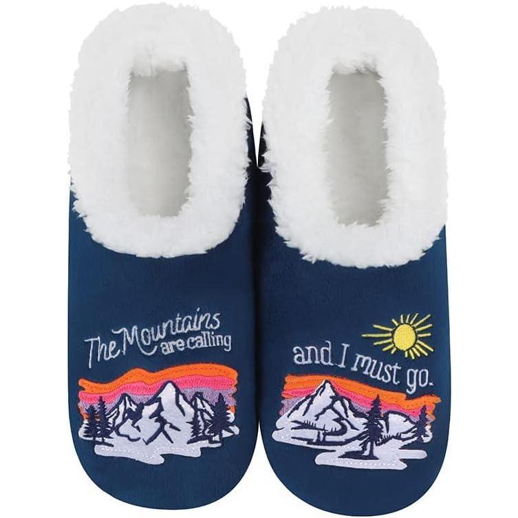imageSnoozies Pairables Wine Slippers for Women Indoor Funny Slipper Socks with Soft Sherpa Lining and NonSkid Sole Wine GiftsThe Mountains Are Calling