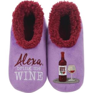 imageSnoozies Pairables Wine Slippers for Women Indoor Funny Slipper Socks with Soft Sherpa Lining and NonSkid Sole Wine GiftsAlexa Bring Me Wine