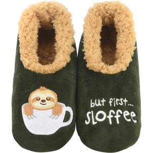 imageSnoozies Pairables Wine Slippers for Women Indoor Funny Slipper Socks with Soft Sherpa Lining and NonSkid Sole Wine GiftsBut First Sloffee