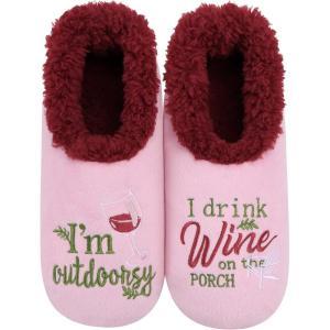 imageSnoozies Pairables Wine Slippers for Women Indoor Funny Slipper Socks with Soft Sherpa Lining and NonSkid Sole Wine GiftsIm Outdoorsy
