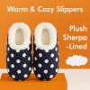 imageSnoozies Faux Fur Polka Dots Slippers for Women Indoor Soft SherpaLined House Slippers Cute House Shoes for WomenNavy