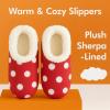 imageSnoozies Faux Fur Polka Dots Slippers for Women Indoor Soft SherpaLined House Slippers Cute House Shoes for WomenRed