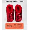 imageSnoozies Sequin Slippers for Women  Fancy Glitters Comfy and Cozy Sparkly NonSlip Womens Slippers SocksRedSilver