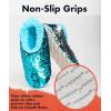 imageSnoozies Sequin Slippers for Women  Fancy Glitters Comfy and Cozy Sparkly NonSlip Womens Slippers SocksTurquoiseSilver