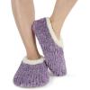 imageSnoozies Teddy Bear Faux Fur House Slippers for Women with Memory Foam Insole SherpaLined Slipper Socks NonSkidPurple