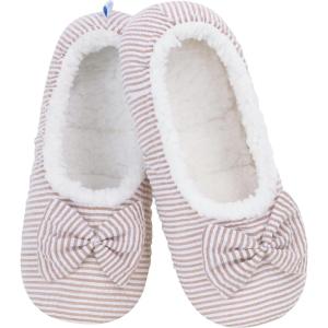 imageSnoozies Ballerina Slippers for Women with Bow  Cute Slipper Socks for Women Indoor  Non Skid Sole and Soft Sherpa LiningBeige