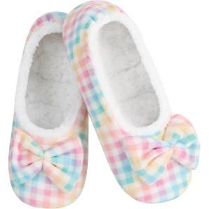imageSnoozies Ballerina Slippers for Women with Bow  Cute Slipper Socks for Women Indoor  Non Skid Sole and Soft Sherpa LiningGing