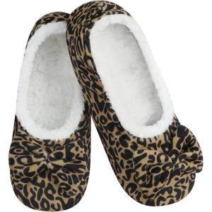 imageSnoozies Ballerina Slippers for Women with Bow  Cute Slipper Socks for Women Indoor  Non Skid Sole and Soft Sherpa LiningLeopd