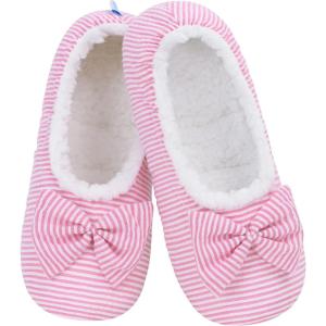 imageSnoozies Ballerina Slippers for Women with Bow  Cute Slipper Socks for Women Indoor  Non Skid Sole and Soft Sherpa LiningPink 4