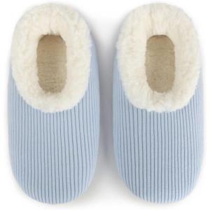 imageSnoozies Corduroy Slippers for Women with Memory Foam Insole SherpaLined Slipper Socks for Women NonSkidBaby Blue