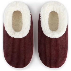 imageSnoozies Corduroy Slippers for Women with Memory Foam Insole SherpaLined Slipper Socks for Women NonSkidCabernet
