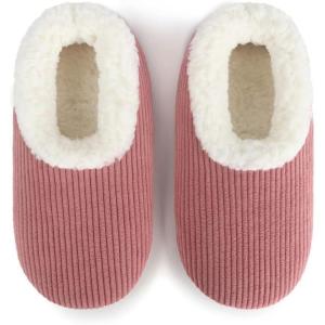 imageSnoozies Corduroy Slippers for Women with Memory Foam Insole SherpaLined Slipper Socks for Women NonSkidDesert Rose