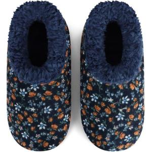 imageSnoozies Corduroy Slippers for Women with Memory Foam Insole SherpaLined Slipper Socks for Women NonSkidNavy