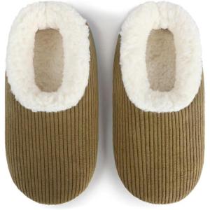 imageSnoozies Corduroy Slippers for Women with Memory Foam Insole SherpaLined Slipper Socks for Women NonSkidOlive Green