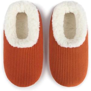 imageSnoozies Corduroy Slippers for Women with Memory Foam Insole SherpaLined Slipper Socks for Women NonSkidOrange Rust