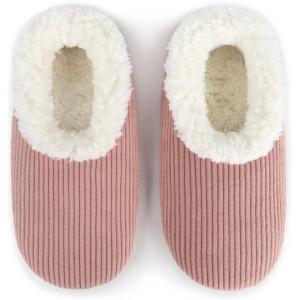imageSnoozies Corduroy Slippers for Women with Memory Foam Insole SherpaLined Slipper Socks for Women NonSkidPeach Beige