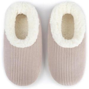 imageSnoozies Corduroy Slippers for Women with Memory Foam Insole SherpaLined Slipper Socks for Women NonSkidSmoke Grey