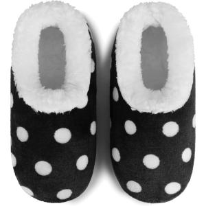 imageSnoozies Faux Fur Polka Dots Slippers for Women Indoor Soft SherpaLined House Slippers Cute House Shoes for WomenBlack