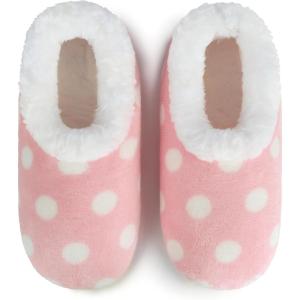 imageSnoozies Faux Fur Polka Dots Slippers for Women Indoor Soft SherpaLined House Slippers Cute House Shoes for WomenLt Pink