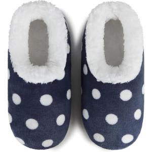 imageSnoozies Faux Fur Polka Dots Slippers for Women Indoor Soft SherpaLined House Slippers Cute House Shoes for WomenNavy