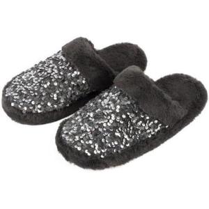 imageSnoozies Glam Slides Womens Slippers Cute Slippers with Sequin Upper Sequin Slipper Scuffs Ladies GiftsSilverGrey