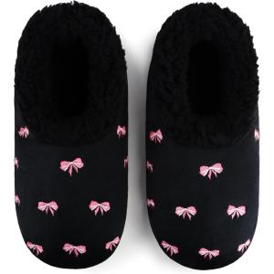 imageSnoozies Pink Bow Slippers NonSkid Memory Foam House Slippers for Women with Soft Sherpa Lining Womens House ShoesBlack