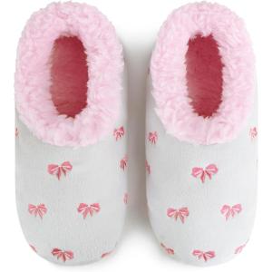 imageSnoozies Pink Bow Slippers NonSkid Memory Foam House Slippers for Women with Soft Sherpa Lining Womens House ShoesLt Grey
