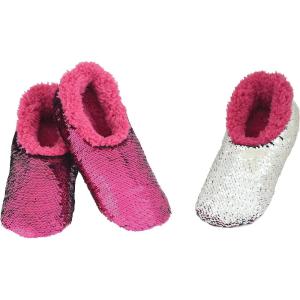 imageSnoozies Sequin Slippers for Women  Fancy Glitters Comfy and Cozy Sparkly NonSlip Womens Slippers SocksFuchsiaSilver