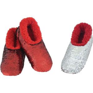 imageSnoozies Sequin Slippers for Women  Fancy Glitters Comfy and Cozy Sparkly NonSlip Womens Slippers SocksRedSilver
